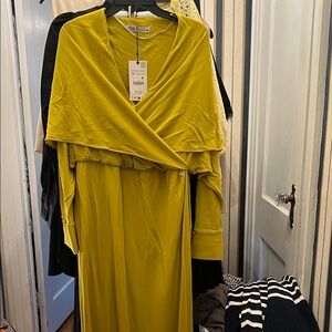 Zara Women's Mustard Long Sleeve Wrap Dress